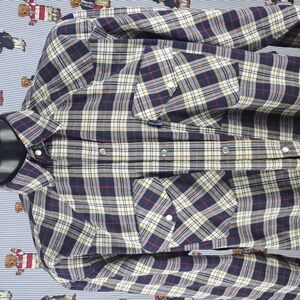 Texas Wear pearlsnap long-sleeved blue & white plaid western cowboy XL shirt